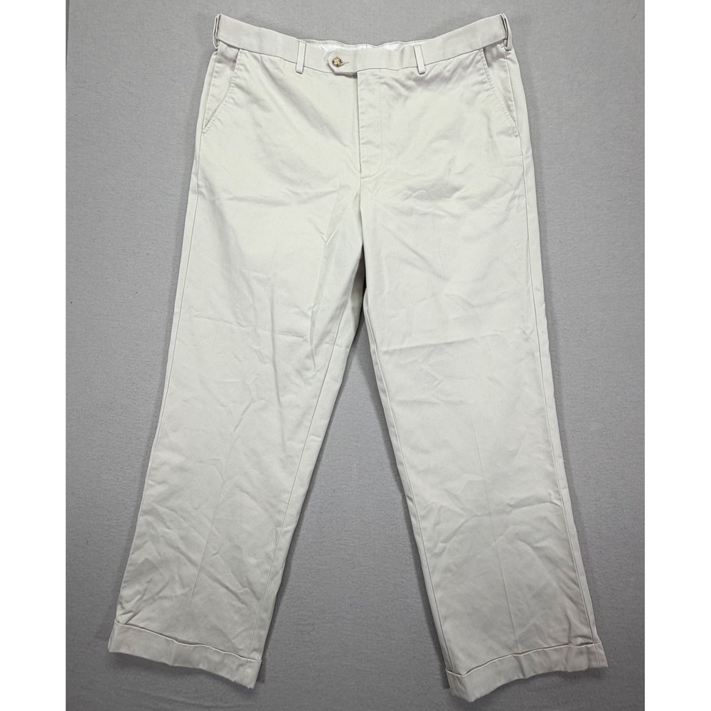 Saddlebred Mens Pants Classic Fit Stone Cotton Cuffed Chinos 40x32